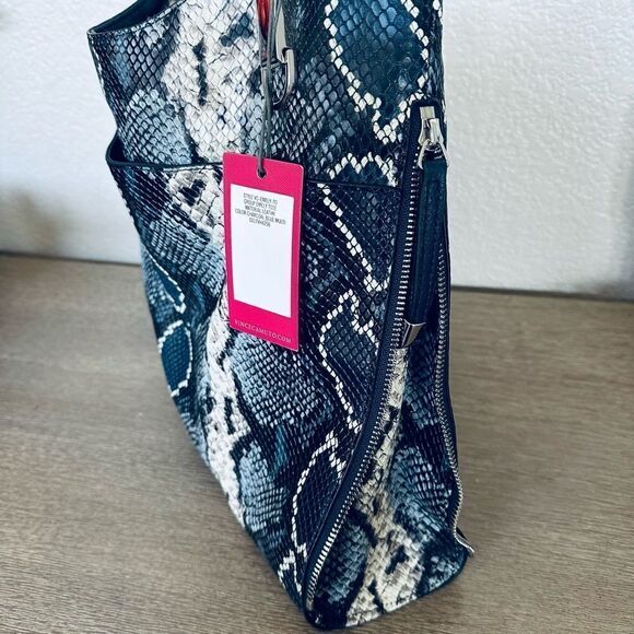 Vince Camuto Python Snake Blue Shoulder Bag Purse - Picture 3 of 7